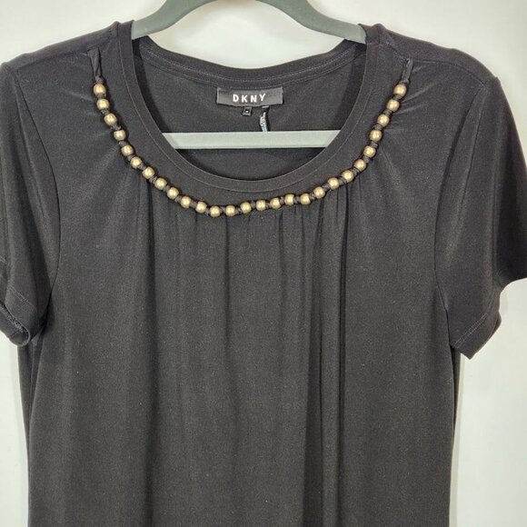 DKNY Women's Beaded Neckline Tee in Black - Size Medium - Picture 2 of 6